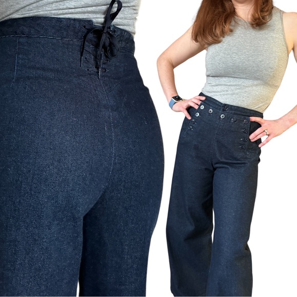 Lauren Ralph Lauren Sailor Pant Cotton Denim Navy 10P - Picture 7 of 9